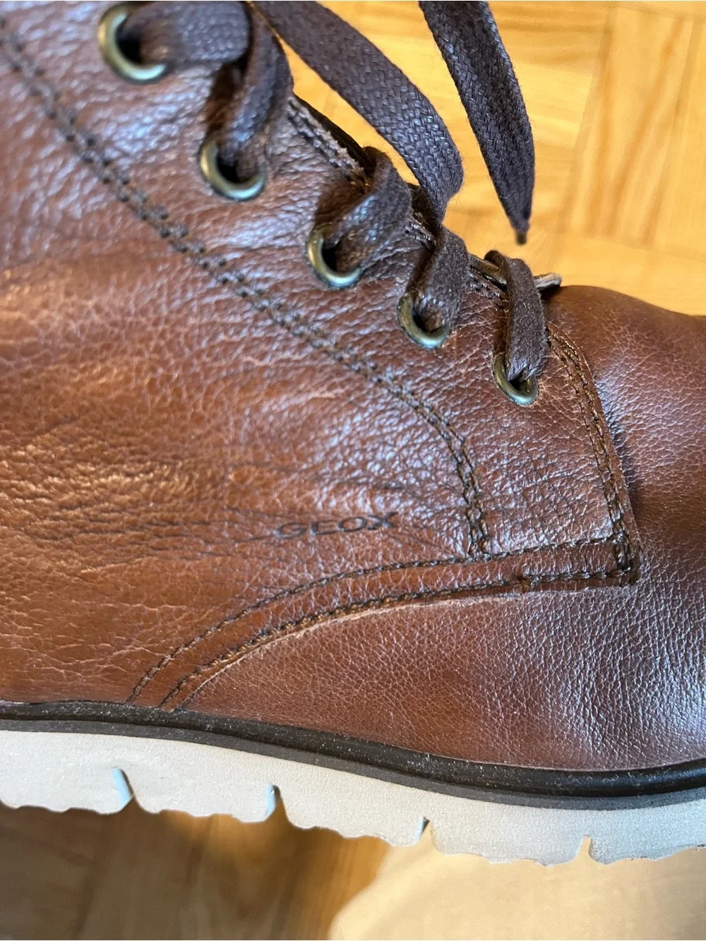 Geox Brown Pebbled Leather Chukka Boots with Brown Laces and Light Gray Outsole